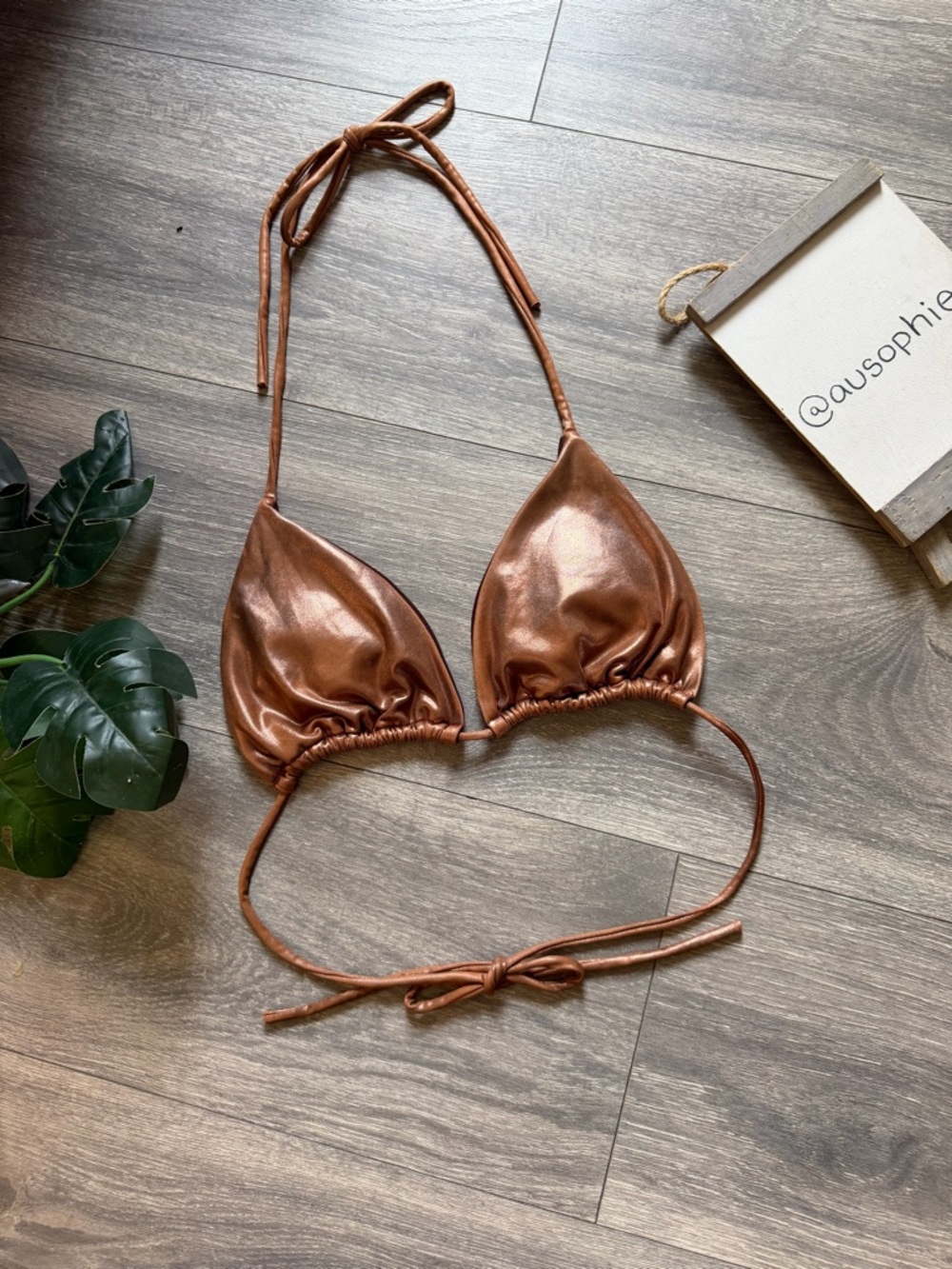 ICON Swimwear Bronze Metallic Triangle Bikini Top for Swim Rave Festival Size M